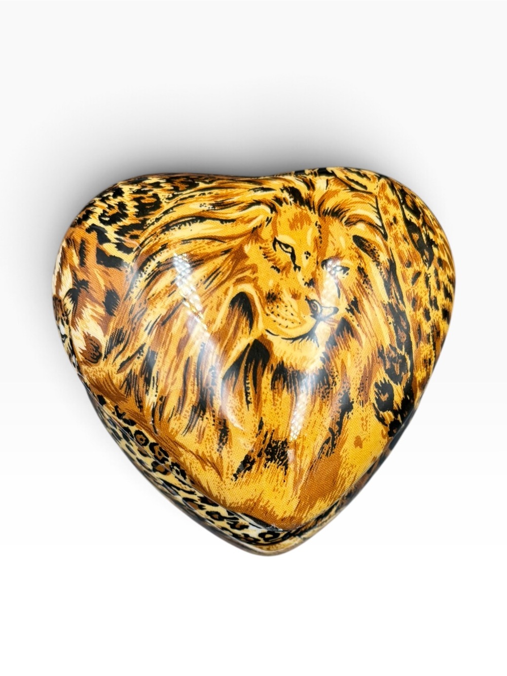 Heart-Shaped Lion Safari Animal Print Jewelry Trinket Box 5” x 4” - Picture 3 of 9